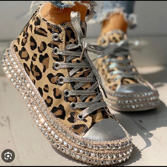 Shoes - NWOT Leopard studded high top sneakers!